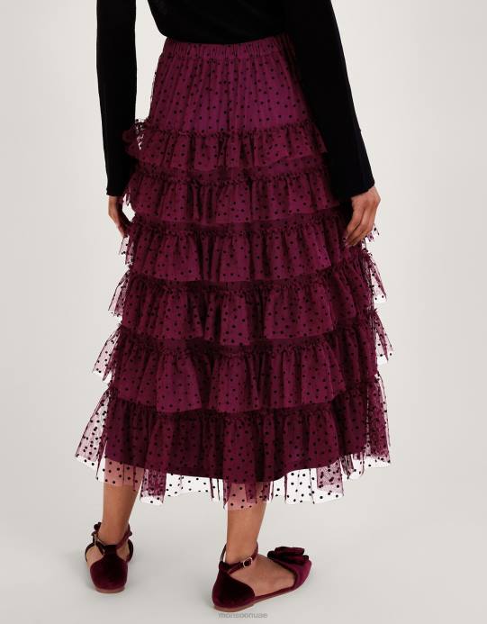 Monsoon نحيف تنورة ديلا منقط بطبقات D68H148 ملابس الأحمر (التوت)