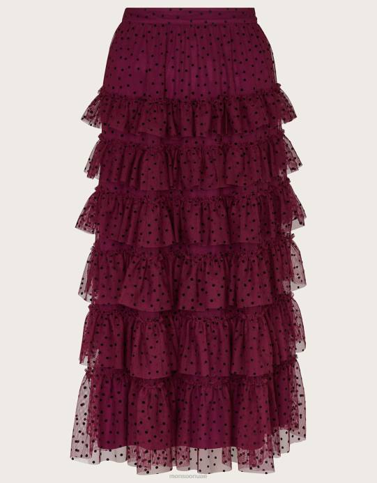 Monsoon نحيف تنورة ديلا منقط بطبقات D68H148 ملابس الأحمر (التوت)