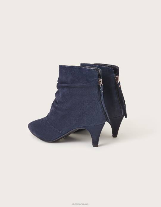 Monsoon نحيف حذاء بكعب قطة من جلد الغزال مكشكش D68H1496 أحذية الأزرق الداكن)