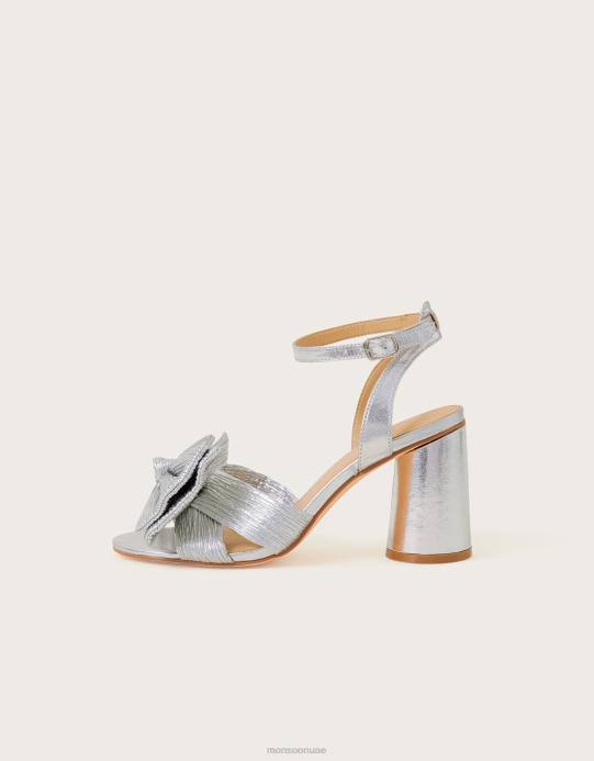 Monsoon نحيف الصنادل كعب كتلة القوس D68H1500 أحذية فضة