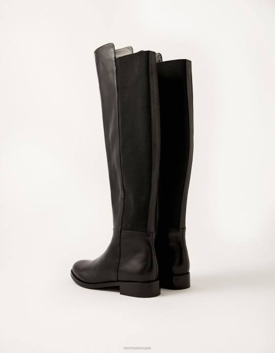 Monsoon نحيف أحذية ركوب الخيل الجلدية أوليفيا D68H1501 أحذية أسود