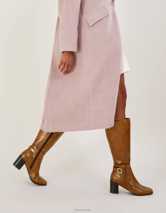 Monsoon نحيف أحذية بكعب جلدي طويل من السبعينيات D68H1504 أحذية تان