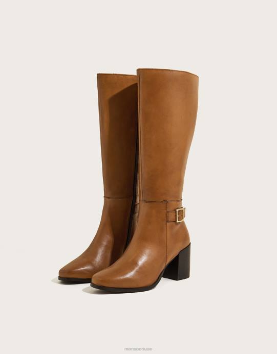 Monsoon نحيف أحذية بكعب جلدي طويل من السبعينيات D68H1504 أحذية تان