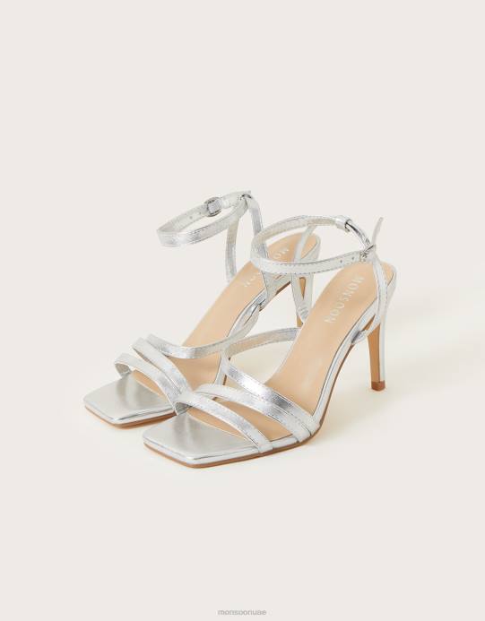 Monsoon نحيف صندل بمقدمة مربعة بأشرطة D68H1509 أحذية فضة