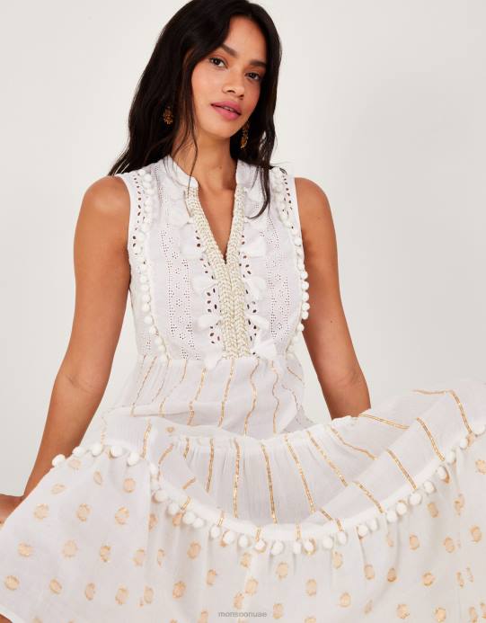 Monsoon نحيف فستان قفطان ماكسي معدني D68H150 ملابس عاج