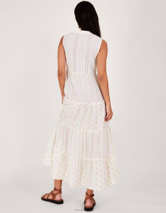 Monsoon نحيف فستان قفطان ماكسي معدني D68H150 ملابس عاج