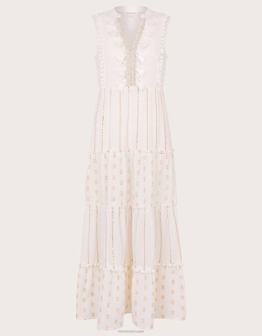 Monsoon نحيف فستان قفطان ماكسي معدني D68H150 ملابس عاج