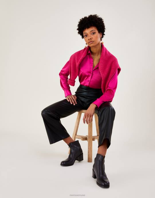 Monsoon نحيف حذاء جلدي سميك بسحاب أمامي D68H1510 أحذية أسود