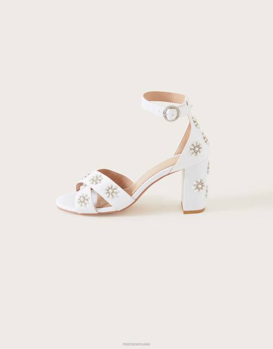 Monsoon نحيف صندل زفاف بكعب مزين بالزهور D68H1511 أحذية عاج