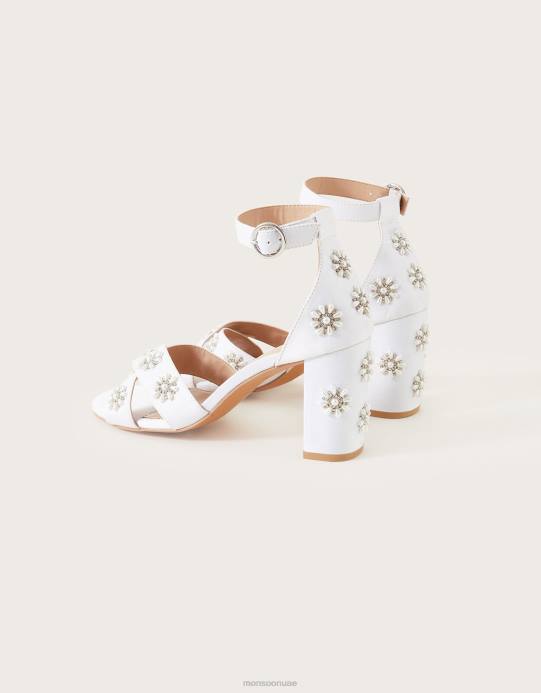 Monsoon نحيف صندل زفاف بكعب مزين بالزهور D68H1511 أحذية عاج