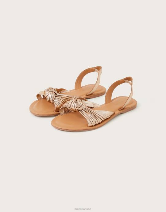 Monsoon نحيف صندل جلدي بعقدة أمامية D68H1516 أحذية ذهب