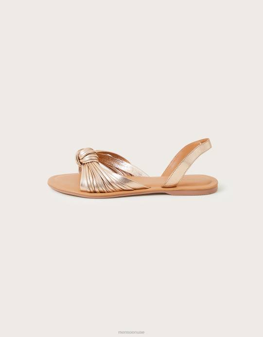 Monsoon نحيف صندل جلدي بعقدة أمامية D68H1516 أحذية ذهب