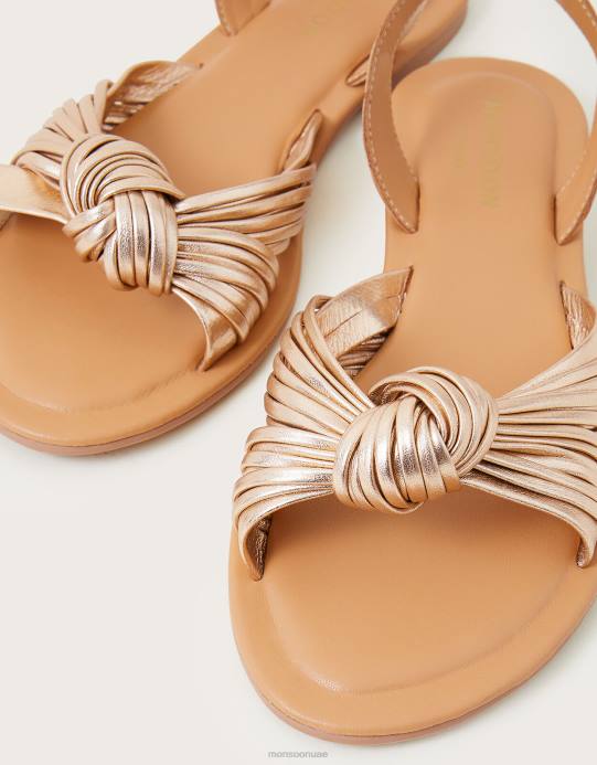 Monsoon نحيف صندل جلدي بعقدة أمامية D68H1516 أحذية ذهب