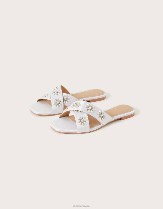 Monsoon نحيف صنادل الزفاف المسطحة المزخرفة D68H1523 أحذية عاج