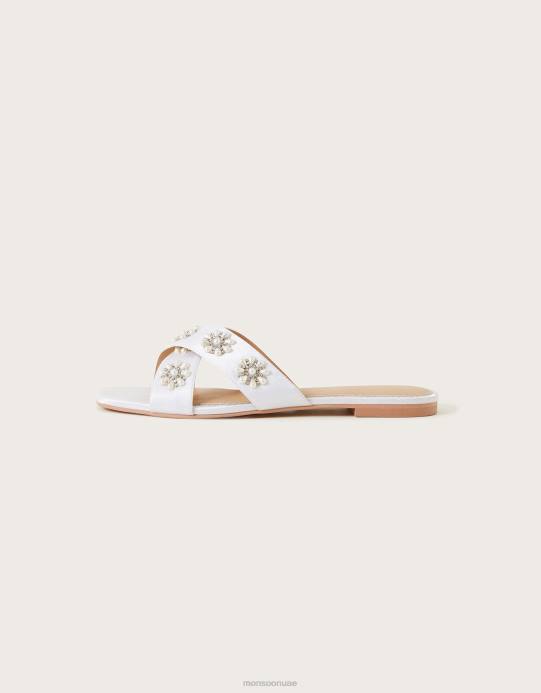 Monsoon نحيف صنادل الزفاف المسطحة المزخرفة D68H1523 أحذية عاج