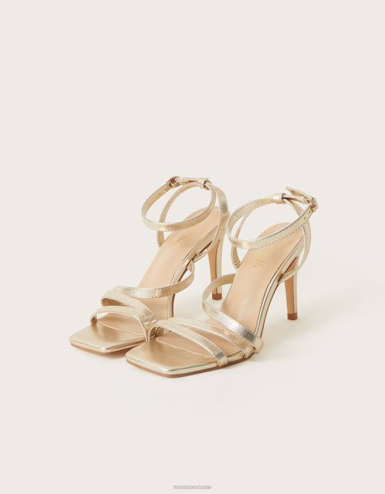 Monsoon نحيف صندل بمقدمة مربعة بأشرطة D68H1527 أحذية ذهب
