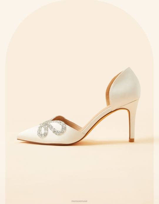 Monsoon نحيف كعب مدبب بفيونكة لامعة ومقدمة مدببة لحفلات الزفاف D68H1530 أحذية عاج