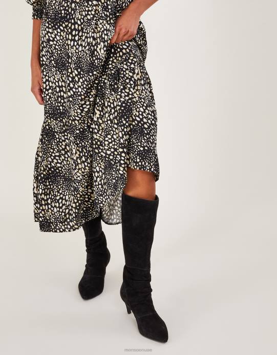 Monsoon نحيف أحذية طويلة من جلد الغزال ترهل D68H1531 أحذية أسود