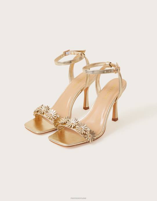 Monsoon نحيف الصنادل زهرة معدنية D68H1532 أحذية ذهب