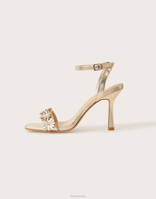 Monsoon نحيف الصنادل زهرة معدنية D68H1532 أحذية ذهب
