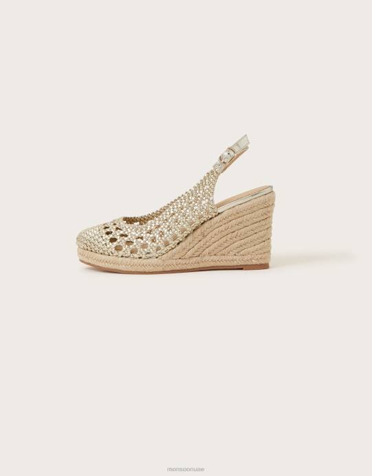 Monsoon نحيف حذاء معدني منسوج ومغلق عند الأصابع باللون الذهبي D68H1536 أحذية ذهب