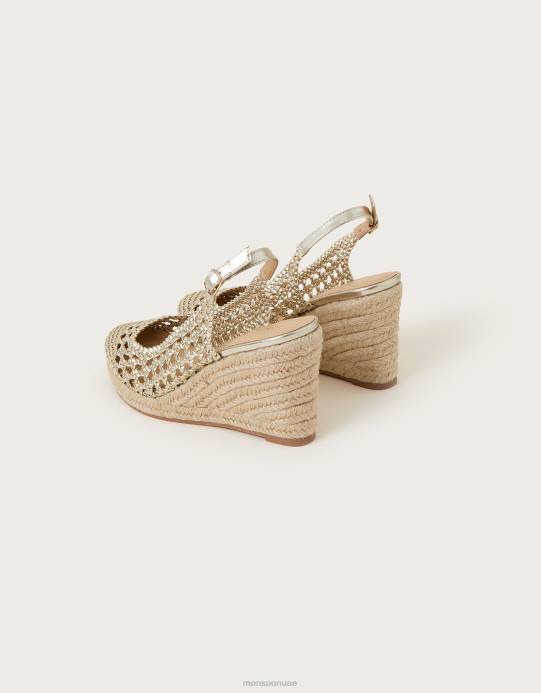 Monsoon نحيف حذاء معدني منسوج ومغلق عند الأصابع باللون الذهبي D68H1536 أحذية ذهب