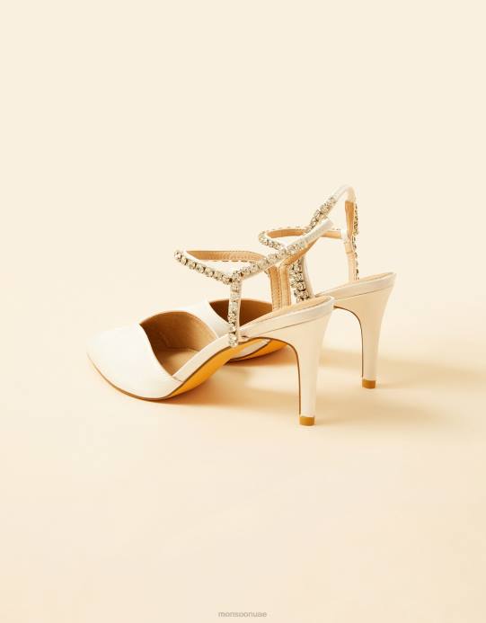 Monsoon نحيف كعب زفاف مزخرف بالماس ومقدمة مدببة D68H1540 أحذية عاج