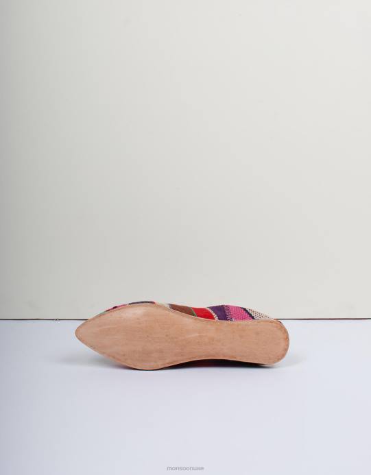 Monsoon نحيف بوهيميا تصميم المغربي بوجاد بابوش النعال الأحمر D68H1542 أحذية أحمر