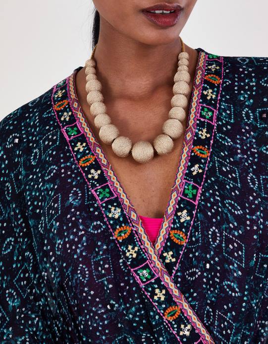 Monsoon نحيف طباعة القفطان المطرز D68H154 ملابس الأزرق الداكن)