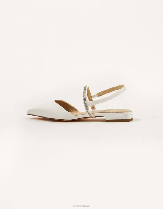 Monsoon نحيف أحذية الزفاف المسطحة ذات القطع الماسية D68H1551 أحذية عاج