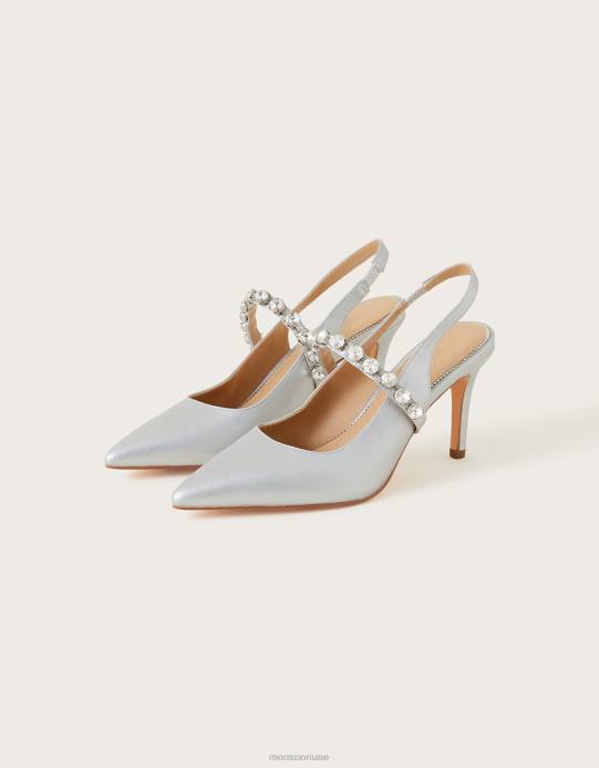 Monsoon نحيف كعب معدني مدبب من الماس D68H1555 أحذية فضة