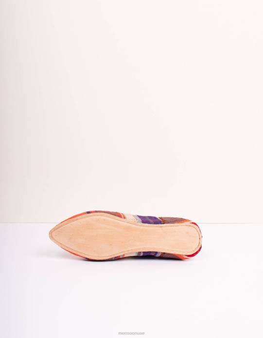 Monsoon نحيف بوهيميا تصميم المغربي بوجاد بابوش النعال الأرجواني D68H1556 أحذية أرجواني