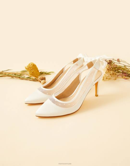 Monsoon نحيف كعب زفاف شبكي بفيونكة خلفية D68H1561 أحذية عاج