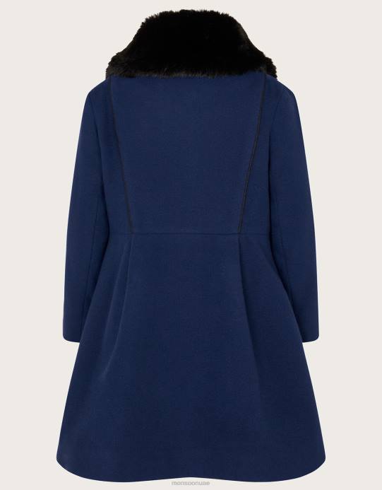 Monsoon بنت معطف من الفرو الصناعي ذو طراز عسكري D68H1568 ملابس أزرق