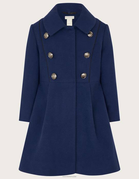 Monsoon بنت معطف من الفرو الصناعي ذو طراز عسكري D68H1568 ملابس أزرق