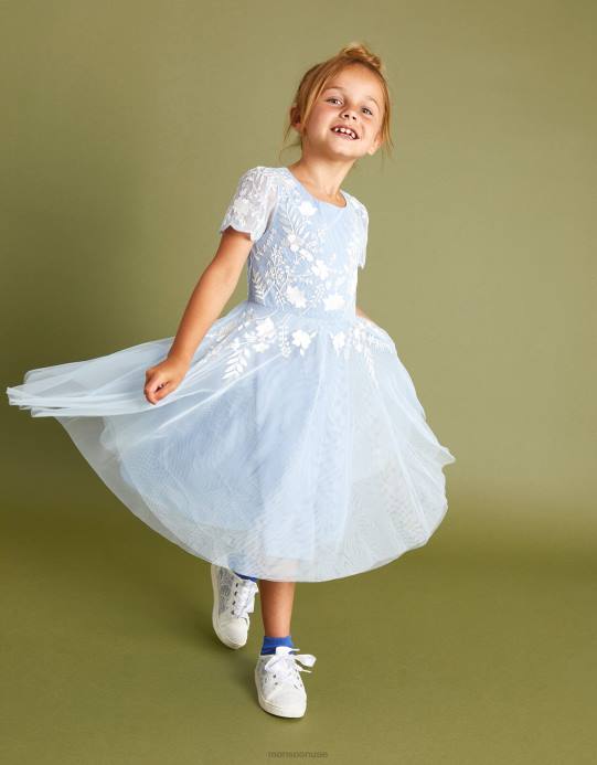 Monsoon بنت فستان حفلة من التول المطرز من إيمي D68H1569 ملابس أزرق