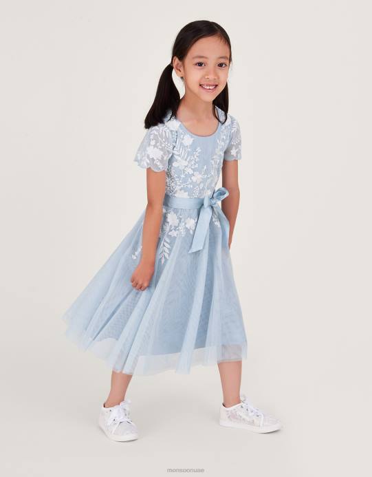 Monsoon بنت فستان حفلة من التول المطرز من إيمي D68H1569 ملابس أزرق