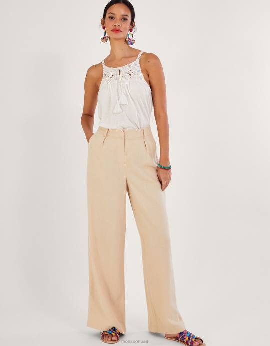 Monsoon نحيف كامي جيرسي مزخرف بالكروشيه D68H156 ملابس عاج