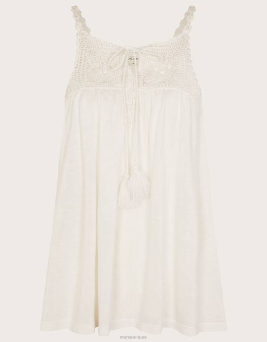 Monsoon نحيف كامي جيرسي مزخرف بالكروشيه D68H156 ملابس عاج