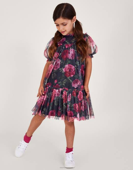 Monsoon بنت فستان تونيك للمناسبات من كوكو روز D68H1582 ملابس الأزرق الداكن)