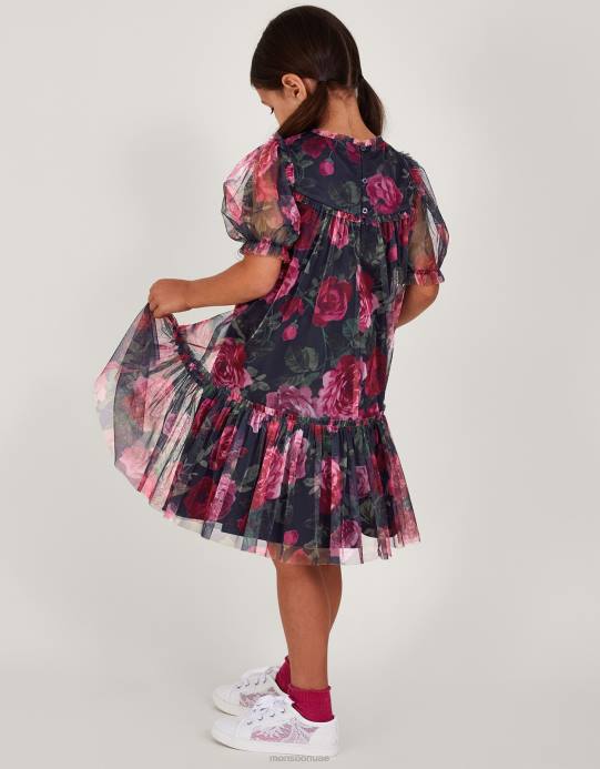 Monsoon بنت فستان تونيك للمناسبات من كوكو روز D68H1582 ملابس الأزرق الداكن)