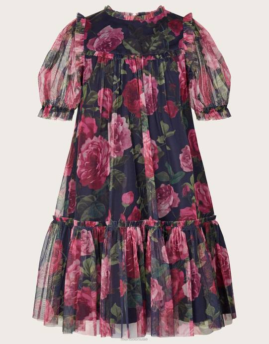 Monsoon بنت فستان تونيك للمناسبات من كوكو روز D68H1582 ملابس الأزرق الداكن)