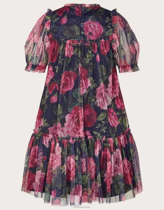 Monsoon بنت فستان تونيك للمناسبات من كوكو روز D68H1582 ملابس الأزرق الداكن)