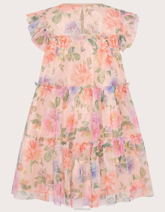 Monsoon بنت فستان شبكي لامع زهري عتيق D68H1584 ملابس الوردي (الوردي الشاحب)