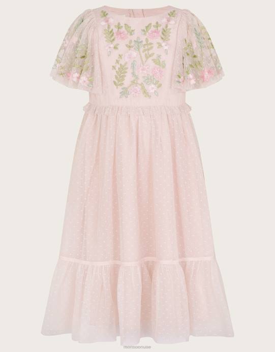 Monsoon بنت فستان أفالين بأكمام رفرفة D68H1585 ملابس لون القرنفل