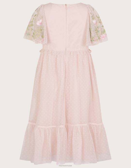 Monsoon بنت فستان أفالين بأكمام رفرفة D68H1585 ملابس لون القرنفل