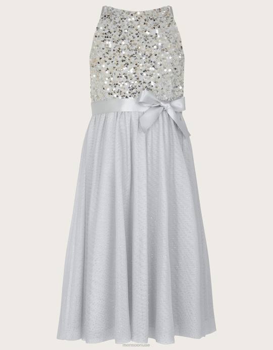 Monsoon بنت فستان مناسبات مزين بالترتر المُعاد تدويره من تروث D68H1586 ملابس رمادي