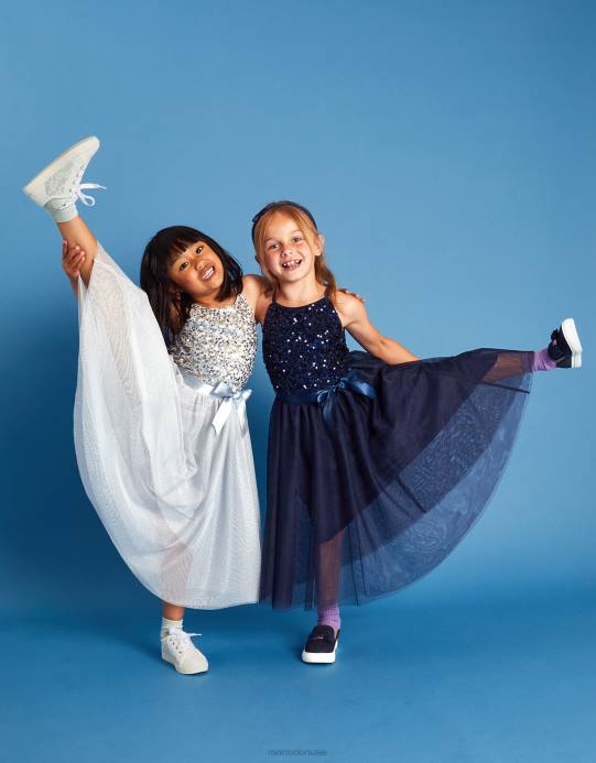 Monsoon بنت فستان مناسبات مزين بالترتر المُعاد تدويره من تروث D68H1586 ملابس رمادي