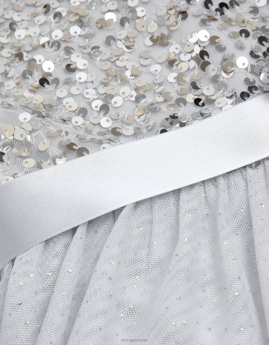 Monsoon بنت فستان مناسبات مزين بالترتر المُعاد تدويره من تروث D68H1586 ملابس رمادي