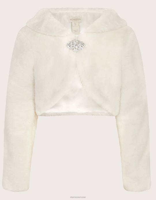 Monsoon بنت سترة من الفرو الصناعي بأكمام طويلة D68H1589 ملابس عاج